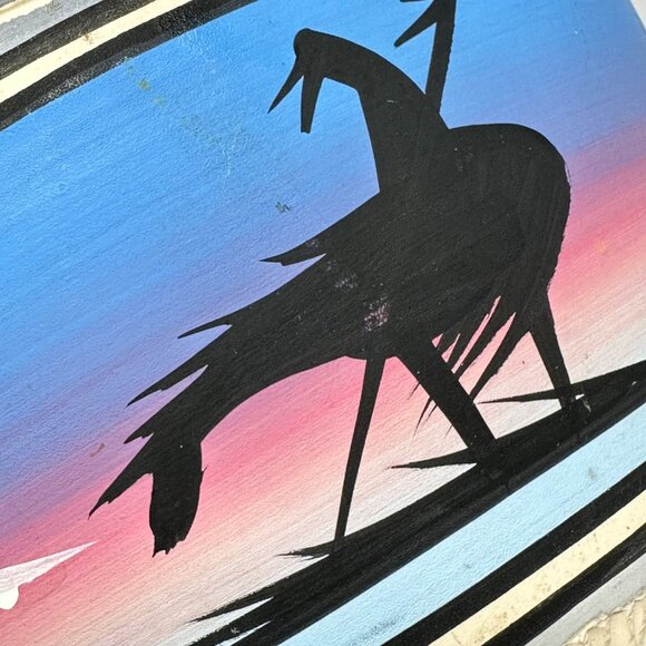 Navajo Native American Pottery Vase Blue Sunset Silhouette Design Signed 8 Inch - Picture 5 of 11